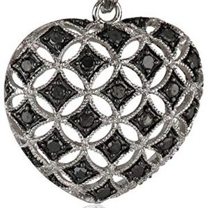 Heart Pendant with Black Diamond Silver Necklace